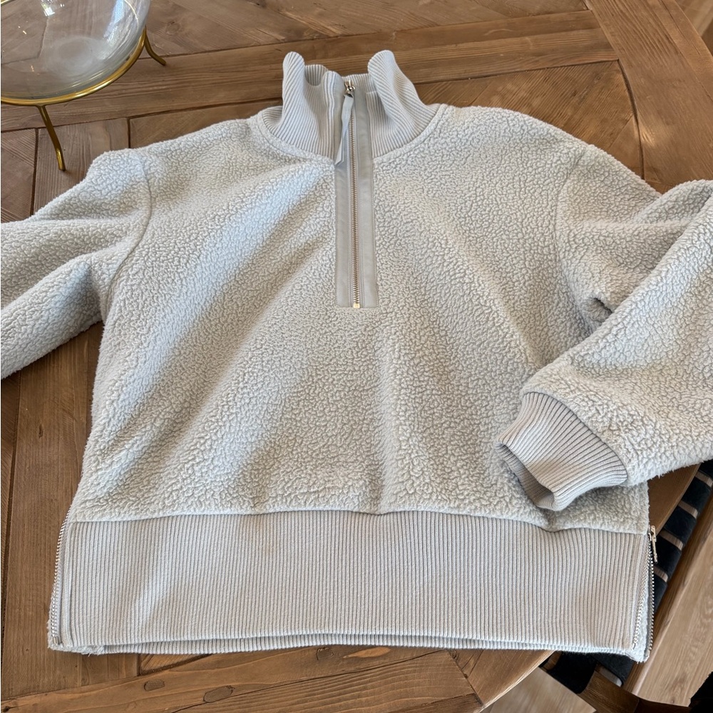 Varley Light Gray Sherpa Quarter-Zip Sweater - XS